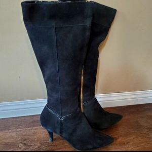 Beautiful Black Tall Heeled Boots with Gold Zipper